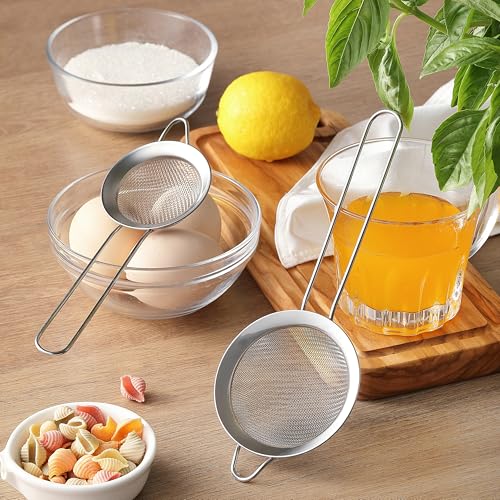 Fine Mesh Strainers, 2 Pack Mini Metal Sieve with Handle for Kitchen Filter