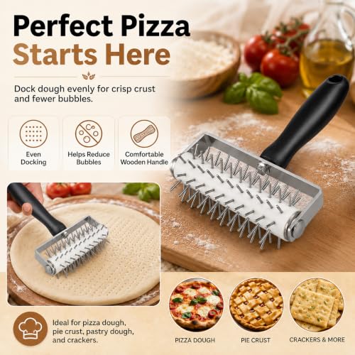 Pizza Dough Docker Pastry Roller Stainless Steel,Pizza Docking Tool - color: Black