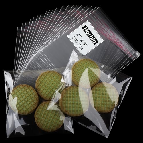 200Pcs Cookie Bags， Self Sealing Cellophane Bags 4x4 Inch, Resealable Treat Bag for Fresh Cookies, Candy, Gifts, and Party Favors - color: 4x4 200Pcs