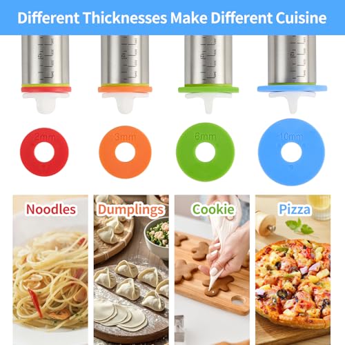 Adjustable Rolling Pin for Baking, with Thickness Rings Stainless Steel Dough Roller Pins for Pasta, Pizza, Pie Crust, Pastry and Cookie Making
