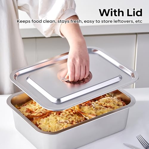 4 Inch Extra Deep Lasagna Baking Pan with Lid, 7.4Qt, 2 Pack - size: M, style: 2 Pack