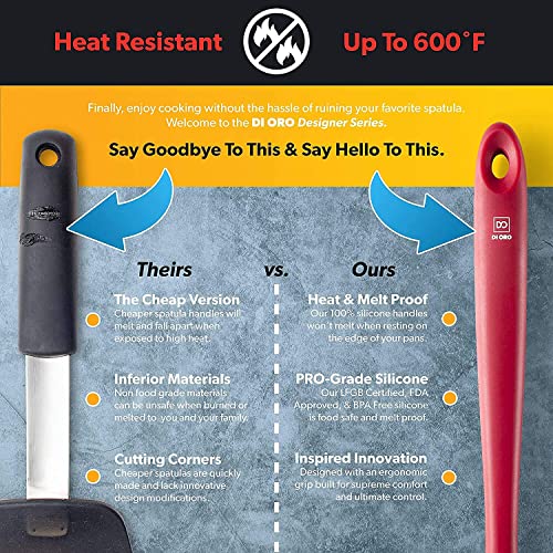 DI ORO Mini Silicone Spatula - Small Jar Scraper, 600F Heat Resistant, Red - color: Red