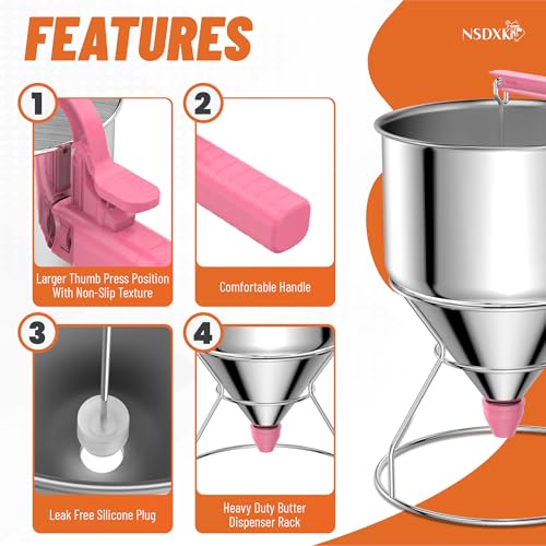 40oz Pancake Batter Dispenser, Stainless Steel Cake Dispenser with Stand, Great for Pancakes, Cupcake, Waffle or Any Baked Goods, Durable, Leak-Free, Paradise Pink - color: Paradise Pink