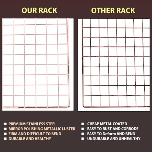 Briout 2PCS Cooling Rack for Cooking Baking, 16" x 10" Wire Rack, Rose Gold - color: Rose Gold, size: 16"x10"-2PC