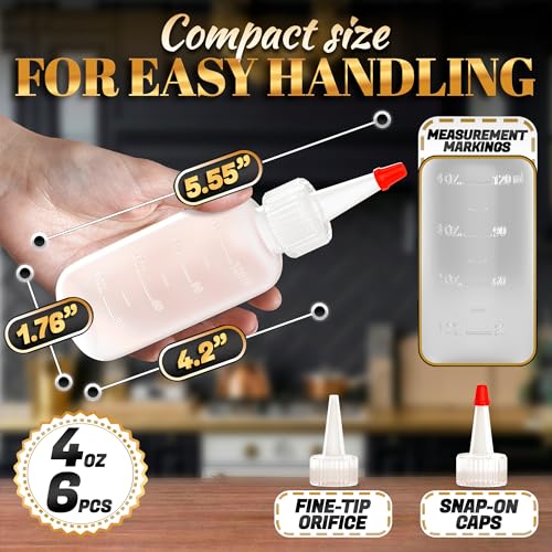 HYQO 6 Pcs Small Squeeze Bottles for Sauces, 4 Oz Plastic with Cuttable Tip - size: 4 oz