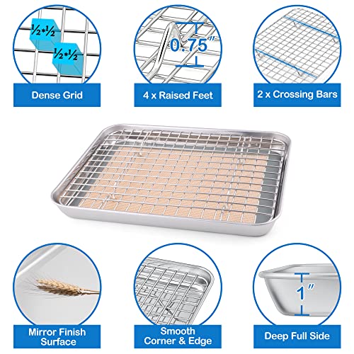P&P CHEF 9 x 7 x 1 Inch Toaster Oven Pan Tray with Rack and Mat - 3Pcs - size: 9 x 7 x 1 Inch