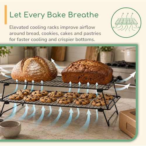 Cooling Racks for Baking, 2-Pack Stackable 17 x 11 in, Black - size: Set of 2 - 16.8x11x3 inch