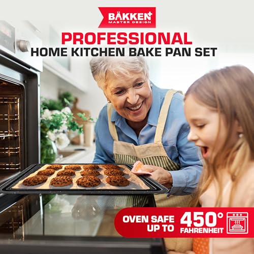 BAKKEN 10-Piece Kitchen Baking Pan Set - Commercial Grade Carbon Steel Bakeware, With Nonstick Coating, Stackable and Space-saving Design, PFOA, PFOS, PTFE Free, Oven Safe (Up To 450°F), Gray Marble - color: Gray Marble, size: 10 Piece Set