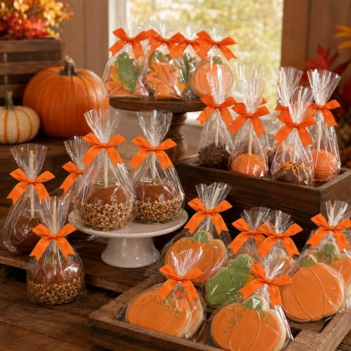 50 Pcs Twist Tie Bows for Treat Bags and Gift Wrapping, Orange - color: Orange