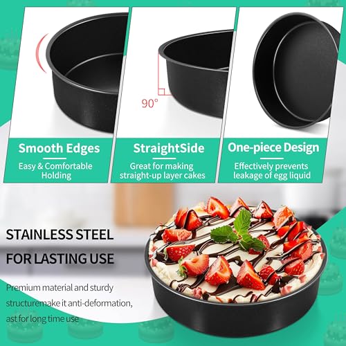 P&P CHEF 8 Inch Cake Pan Set, Round Baking Cake Pans, Black & 2 Pcs - color: Black, size: 8 Inch