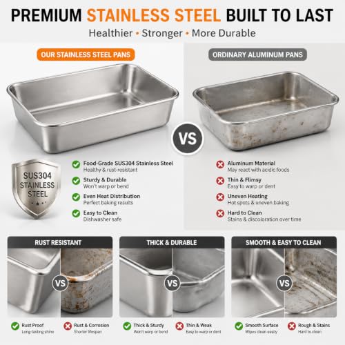 Zimtty Stainless Steel Rectangular Baking Pans, 9.8 x 7.9 x 2 in, 8 Pack
