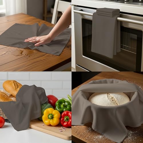 Flour Sack Towels 100% Cotton Dish Towel Reusable Baking Cloth for Bread Dough, Baguettes, Ciabatta, Machine Washable, Kitchen Towels for Cleaning – Set of 6 (28"x28") - Charcoal - color: Charcoal, size: 28"x28" - 6 Pack