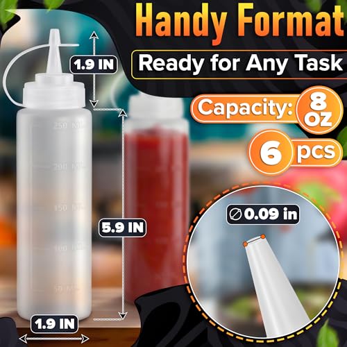 HYQO 6-Pack Condiment Squeeze Bottles, 8 oz, Plastic, Narrow Tip - size: 8 oz