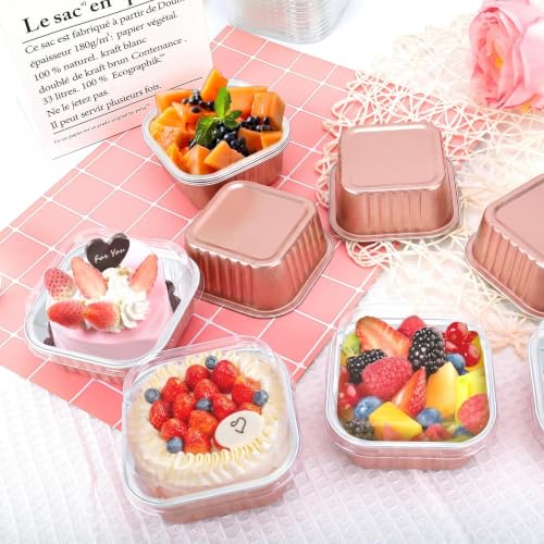 60Pack 5oz Champagne Mini Cake Pans with Lids Baking Cups Aluminum Foil Pans Tins, Individual Dessert Cups Containers for Sales,Party,Picnics - color: Champagne