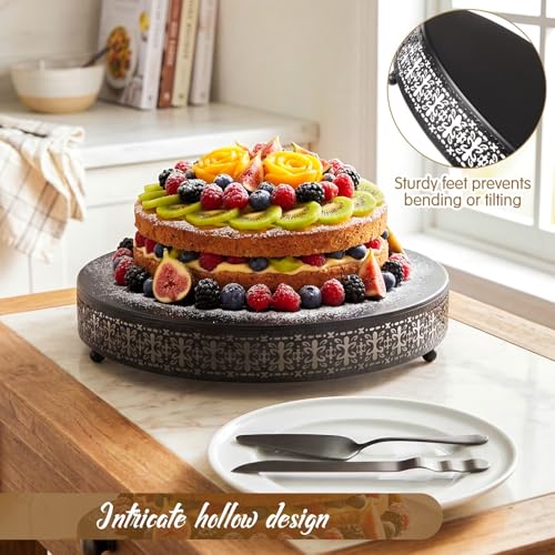Wenqik Black Metal Cake Stand 16 Inch with Cutting & Spatula - color: Black, size: 16 Inch