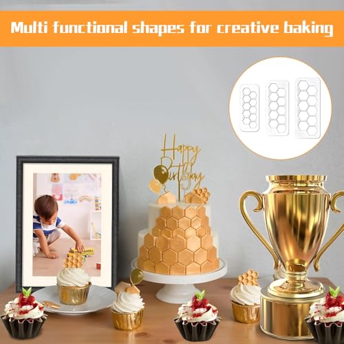 Hexagon Cookie Cutter Set,3 PCS Stainless Steel Football Cookie Cutters,Football Cake Cutters,Hexagon Cutters for Football Cake Decorations,Fondant Cutter for Baking,Party Supplies and Crafts