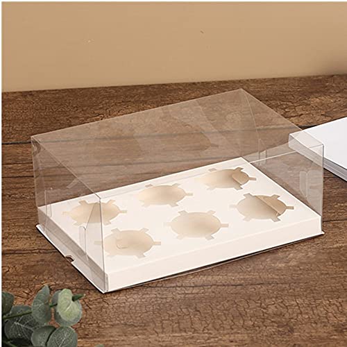 10 Gift Boxes Transparent Cake Boxes ，6 Holes Inserts Cupcake & Dessert Boxes | Tall Transparent Cupcake Box | Insert in White,orBlack | Fits Muffin & Cupcakes Cases（9.4"x 6.7" x 3.9" ） (white)