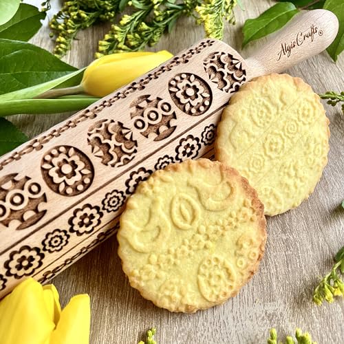 Embossing Rolling Pin embossed Dogh Roller for EASTER Embossed Cookies and Pottery by Algis Crafts (Easter Ribbon)
