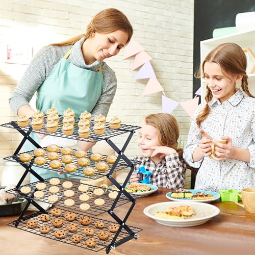Pleafind 2/3/4-Tier Collapsible Cooling Rack - 3 Setting Design, Adjustable ＆ Stackable Baking Rack, 5 Modes Cooling Racks for Cooking and Baking, Roasting ＆ Grilling Gifts for Picnic Party - color: Black