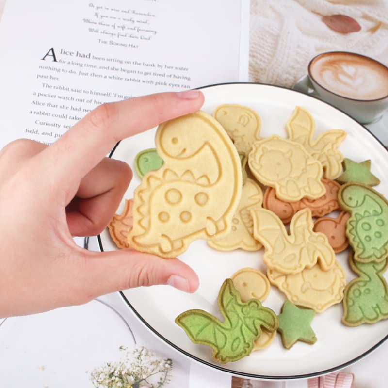 6 Pieces Cute Dino Cookie Cutters Cartoon Dinosaur Cookie Mould Cookie Stamps Set Kitchen Tools Plastic Dino Cookie Press (Dino 0209B) - color: Dino 0209B