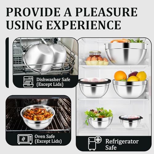 P&P CHEF Metal Mixing Bowls with Lids Set, Visible Airtight Lids & Black - color: Black, style: Visible Airtight Lids