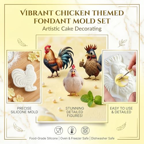3Pcs Chicken Rooster Silicone Molds, 3D Farm Animal Fondant Molds - color: Chicken silicone mold