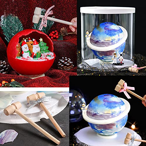 Silicone Large Planet Mousse Cake Fondant Chocolate Baking Mould + 2x Wooden Hammer Cube Tray Soap Making Molds Non Stick Round Hollow Ball Jelly Mold Pan Kitchen Tool Party Supplies