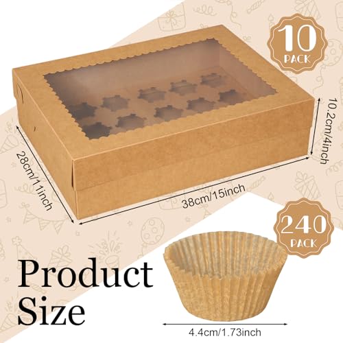 10 Pack Brown Cupcake Boxes for 24 Standard Cupcake with Window - color: Brown
