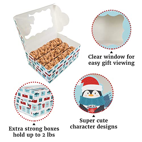 Christmas Cookie Boxes - 12 Pack - Assorted Bakery Gift Boxes with Window - color: Christmas Characters
