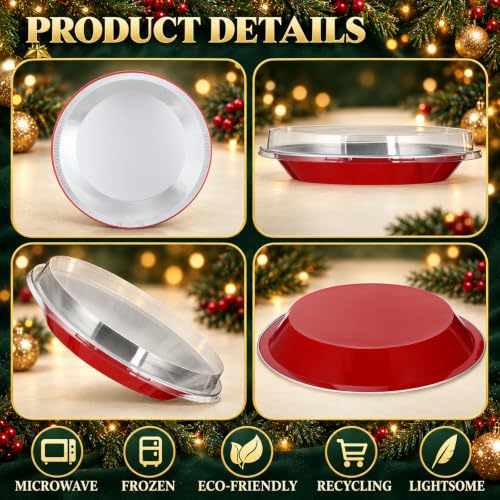 25 Pack 9 Inch Heavy Duty Aluminum Pie Tins with Lid, Red - color: Red