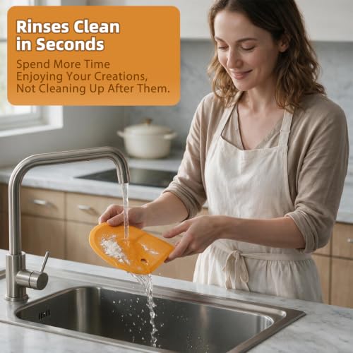 Sapid Flexible Curved Edge Silicone Bowl Scraper Dough Scraper Baking Bread - color: Orange