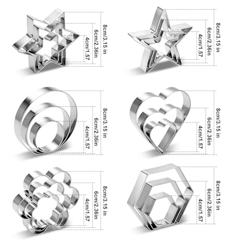 Cookie Cutters Set with Storage Box-3 Sizes 6 Shapes-Large Small Mini