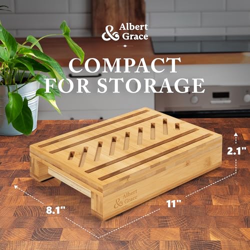 Albert & Grace Adjustable Bamboo Bread Slicer with Folding Guides