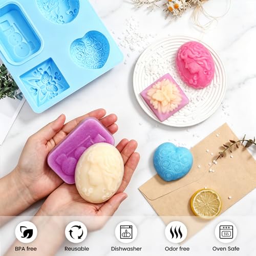 SJ 3D Silicone Craft Mold Set, 2-Pack 4-Cavity Soap & Craft Molds - color: Purple+Blue / 3D Flower Pattern