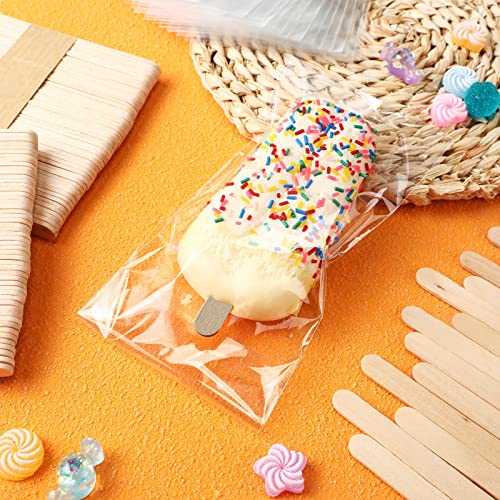 Capoda 600 Pcs Ice Lolly Sticks and Plastic Bags Set,Clear Self-adhesive