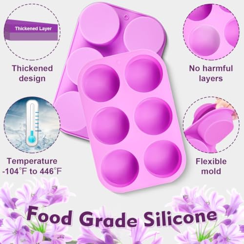 Walfos Round Silicone Soap Molds,Silicone Soap Molds,BPA Free and Non-Stick Circular Soap Mold,Perfect for Soap,Candles,Cookies,Cakes,Candy,Pudding,Jello.Set of 2 (Purple) - color: Pink/round