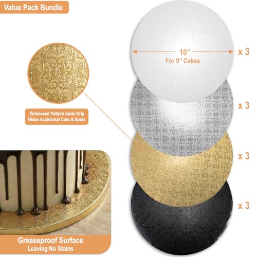 0.5" Cake Drums 10 Inch (12 Pack) White, Silver, Gold Color Value Bundle - color: White + Gold + Silver + Black (10")