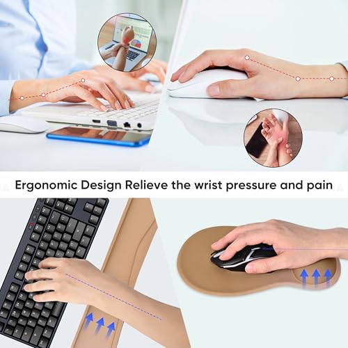 Wrist Rest Support for Mouse Pad Keyboard Set Circle Coaster Gaming Mouse Pad Ergonomic Gel Memory Foam Set for Computer, Laptop, Office, Pain Relief, Comfortably Typing Brown KM-32 - color: Km-32