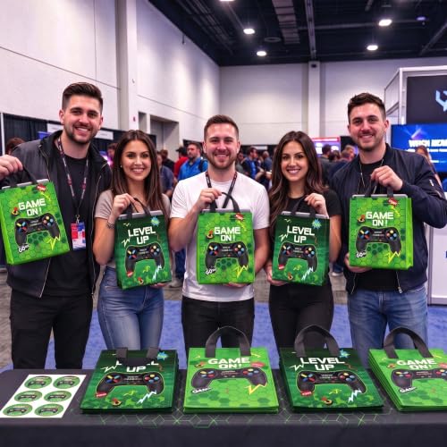 Sweetude 30 Pcs Video Game Gift Bag with Handle Game Party, Green - style: Green