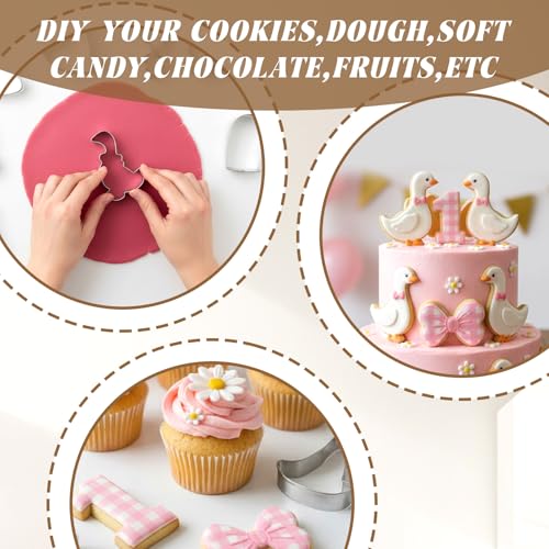 7 PCS Silly Goose Baby Shower Cookie Cutters Set, Stainless Steel Cute Goose Duck Number 1 Balloon Bow Hat Biscuit Cutter Molds for First Birthday Party Decorations