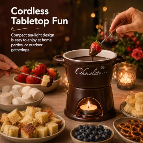 IMIKEYA Small Ceramic Fondue Pot with Fork - color: Coffee