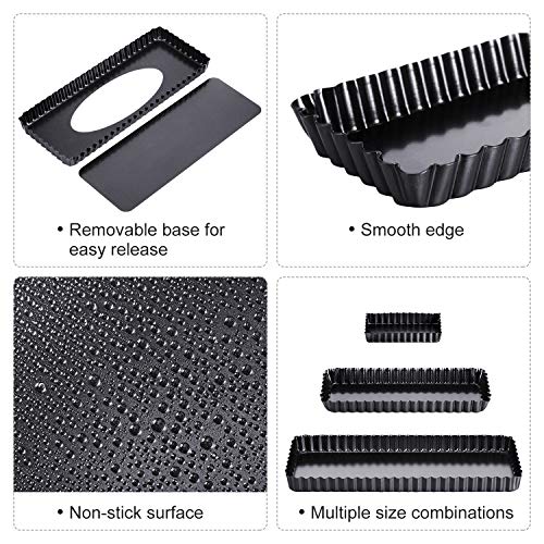 Boao 3 Pcs Rectangular Tart Pans with Removable Bottoms, 14''/10''/4''