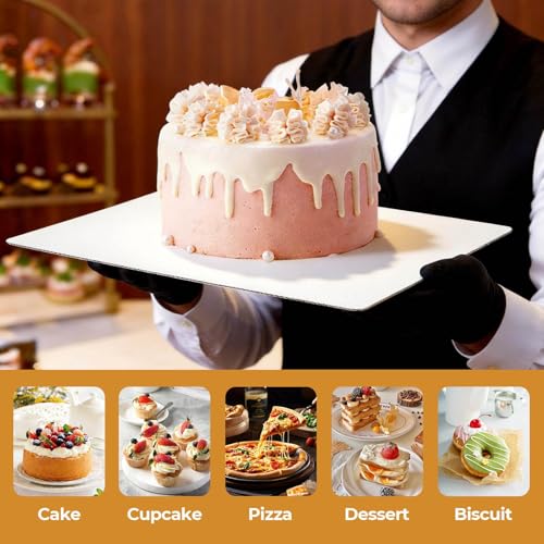 Rectangle Cake Boards, 6 Pack, 13.25 x 9.75 Inch, White, Greaseproof Cardboard, Sturdy Corrugated Disposable Sheet Trays for Cakes, Pastries, Bakery