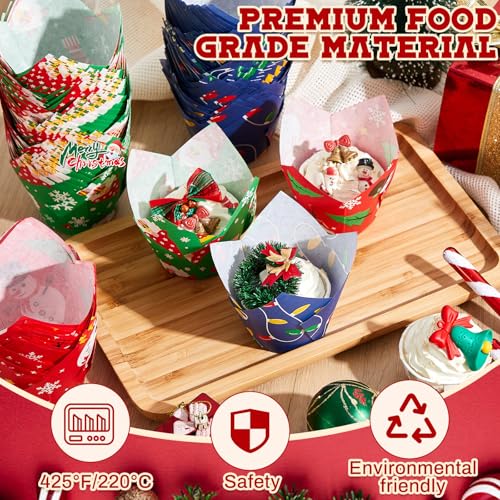 Motiskyy 300 Pcs Jumbo Tulip Muffin Liners, Christmas Color - color: Christmas Color