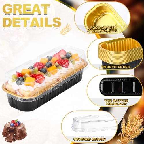 Qunclay 300 Pcs Mini Loaf Pans with Lids 6.8 oz Aluminum Foil, Black - color: Black