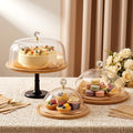 Lallisa 3 Set Bamboo Cake Stand Set with Acrylic Dome Covers
