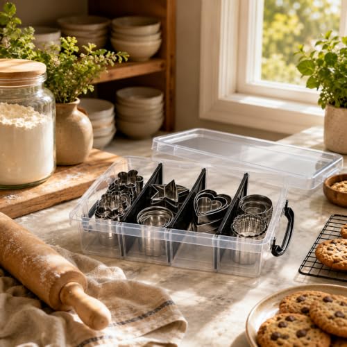 Cookie Cutter Storage Box, Clear 4-Section Organizer with Lid