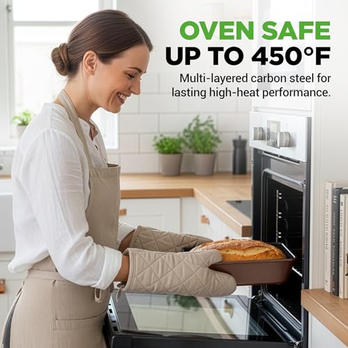 NutriChef 8-Piece Nonstick Stackable Bakeware Set - PFOA, PFOS, PTFE Free Baking Tray Set w/Non-Stick Coating, 450°F Oven Safe, Round Cake, Loaf, Muffin, Wide/Square Pans, Cookie Sheet (Brown) - color: Brown