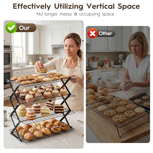 4 Tier Collapsible Cooling Rack for Cooking and Baking Rack Stackable - size: 4 Tier