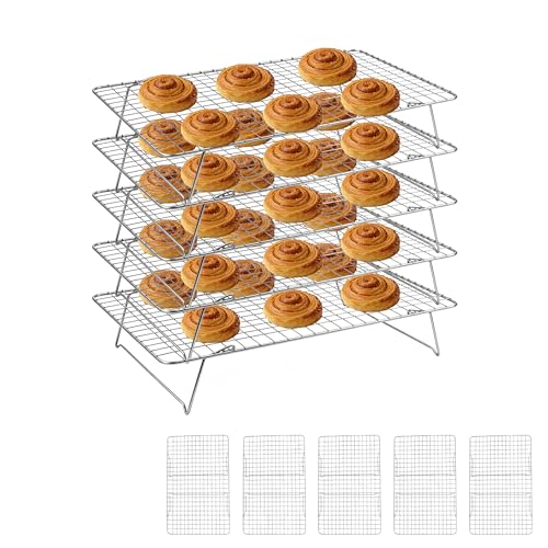 Cooling Rack 16"x10", 5-Tier Stackable & Collapsible Cooling Racks - color: Silver, size: 5-Tier